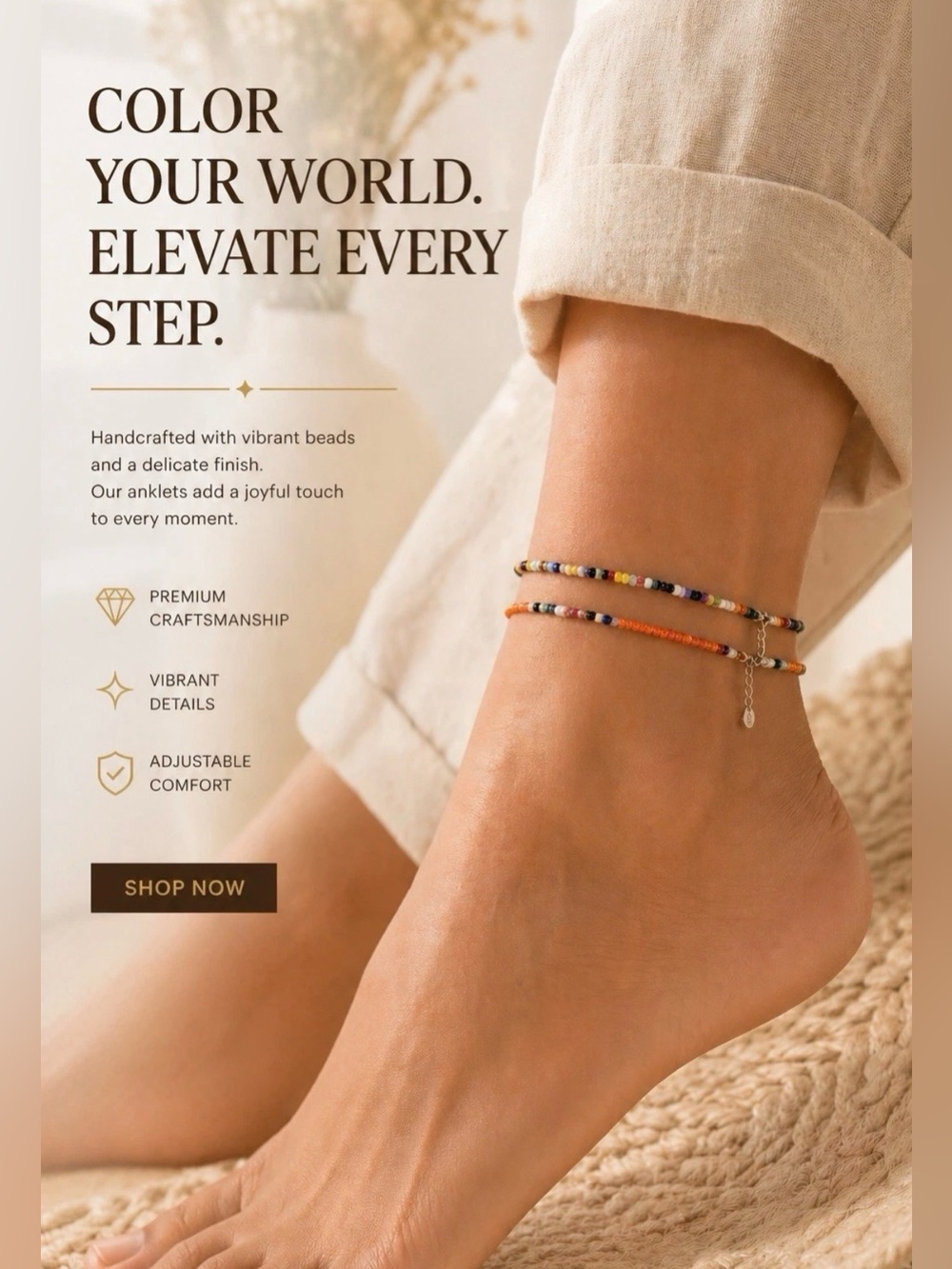 Multicolor Beaded Anklet Set Of 2